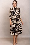 Rochie office Shila crem cu maneci 3/4 si funda decorativa